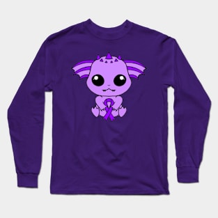 Cute Creature Holding an Awareness Ribbon (Purple) Long Sleeve T-Shirt